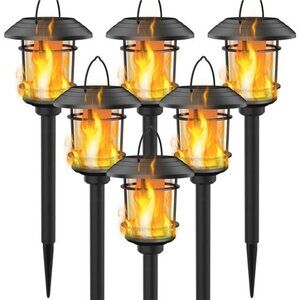 6 Pack Solar Flame Torch Lights Outdoor, Dual Use Flickering Flame